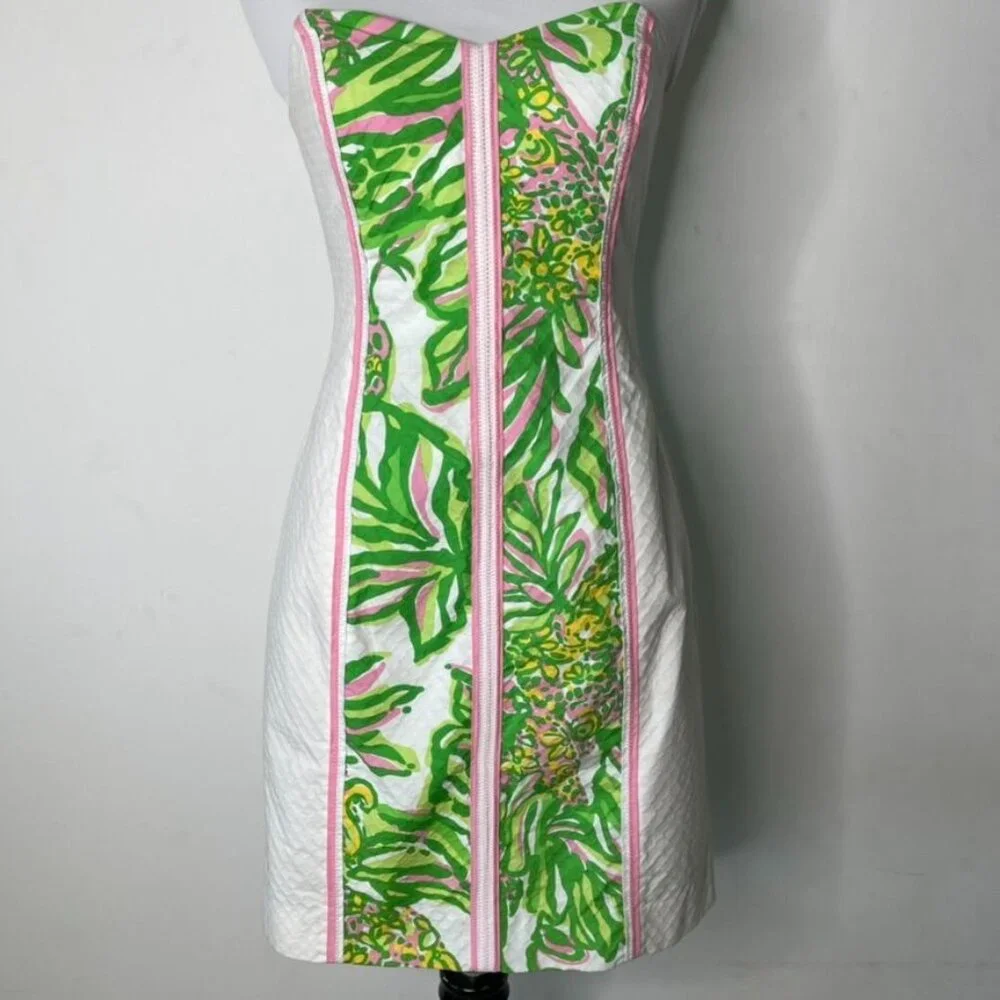 Lilly Pulitzer Angela Strapless Sweetheart Dress Resort White Pink Elephants 2 - Picture 2 of 15